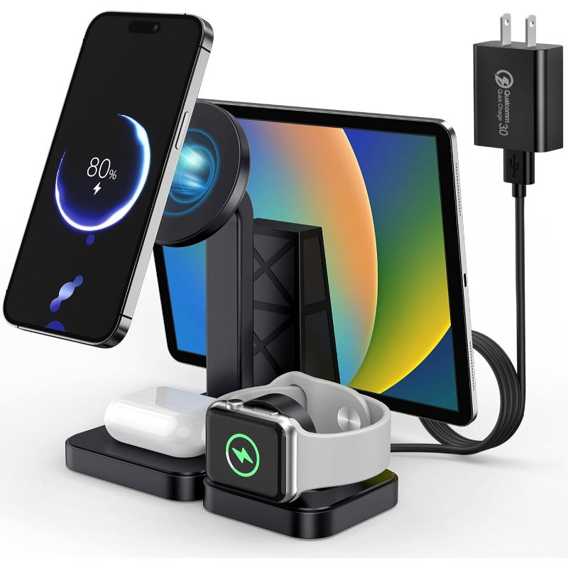 Y15S 4-in-1 Smart Magnetic Wireless Charging Stand – 30W Fast Multi-Device Charger for iPhone, Apple Watch, AirPods & More