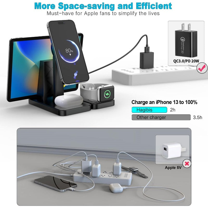 Y15S 4-in-1 Smart Magnetic Wireless Charging Stand – 30W Fast Multi-Device Charger for iPhone, Apple Watch, AirPods & More