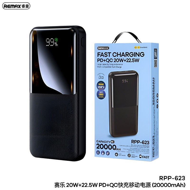RPP-623 Remax 20000mAh LED Display, PD+QC 20w+22.5W Fast Charging Multi-Device Compatibility Powerbank